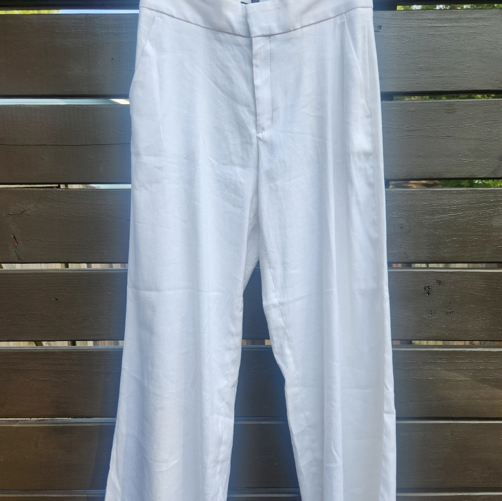 Banana Republic White Linen/Cotton Wide Leg Trouser Pant Size 8P.